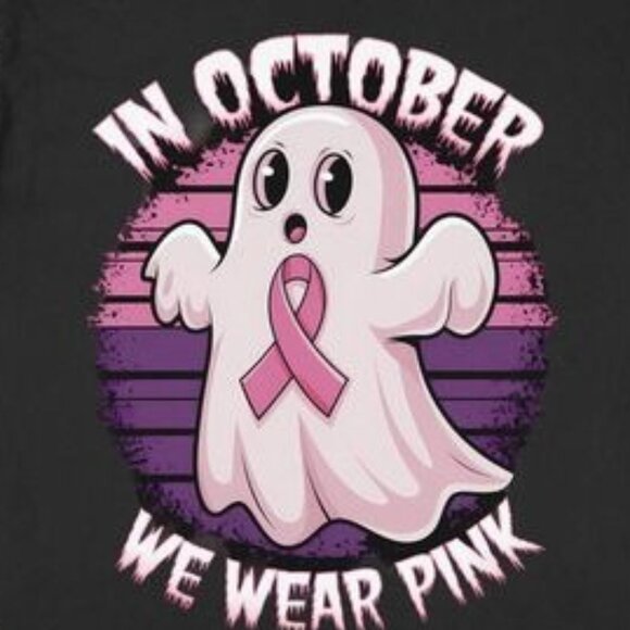 In October We Wear Pink Ghost T-Shirt, Breast Cancer Awareness Pink Ribbon Tee - Picture 2 of 3